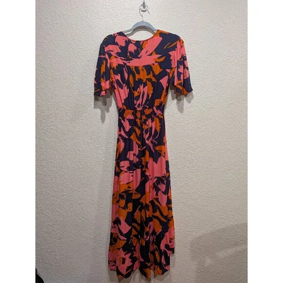 Anthropologie Abel The Label Clare Floral High Low Dress  Size Small Blue Orange - Picture 7 of 13